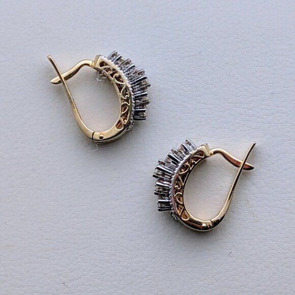 Russian Russia Solid 14K Yellow White Gold Diamond Cluster Pierced Earrings - Picture 2 of 10